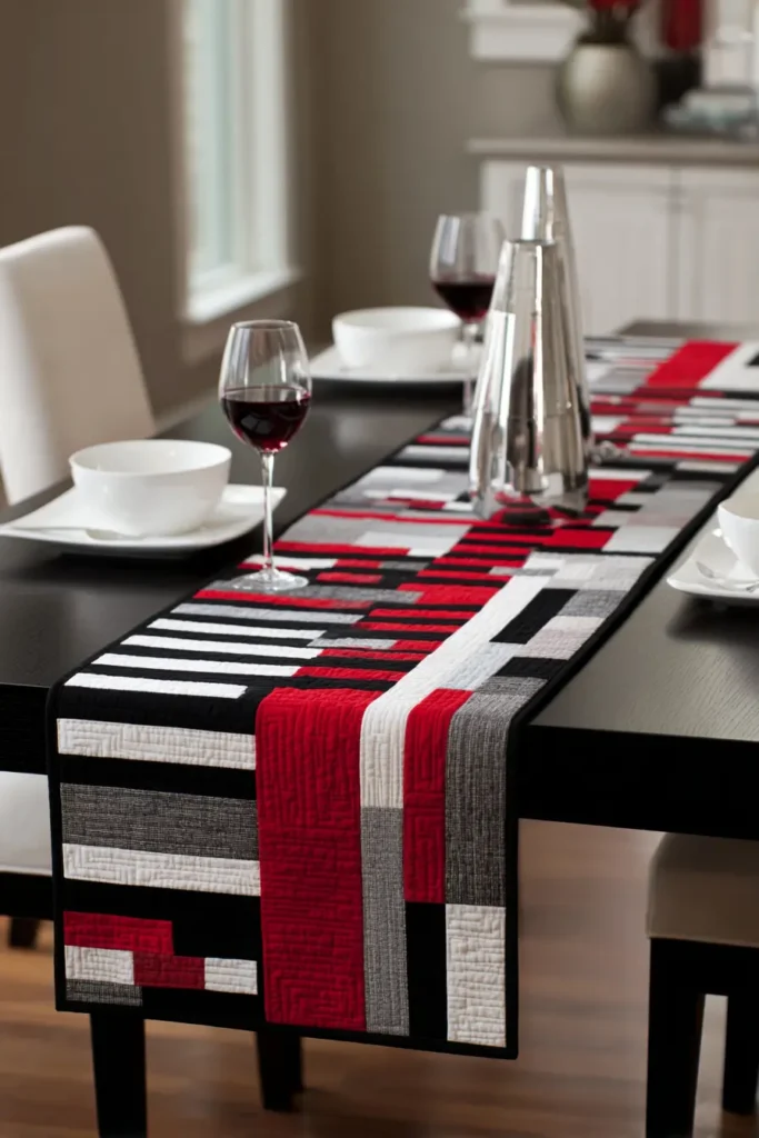 Sleek Striped Quilt Runners for Coffee Tables