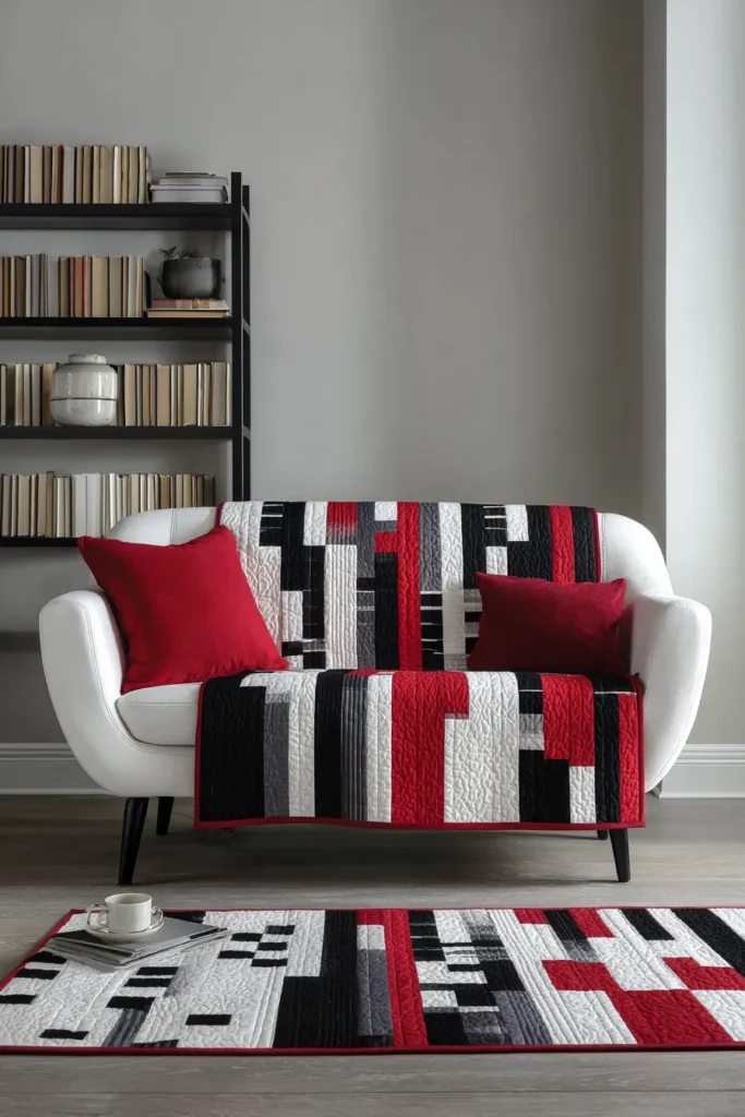 Statement Red, Black, and White Quilts for a Modern Sofa Throw