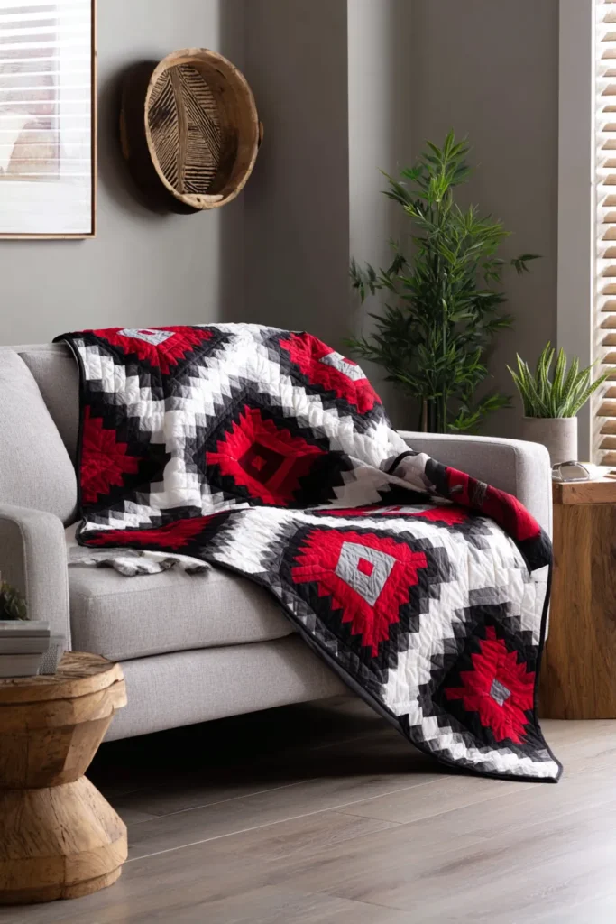 Statement Red, Black, and White Quilts for a Modern Sofa Throw