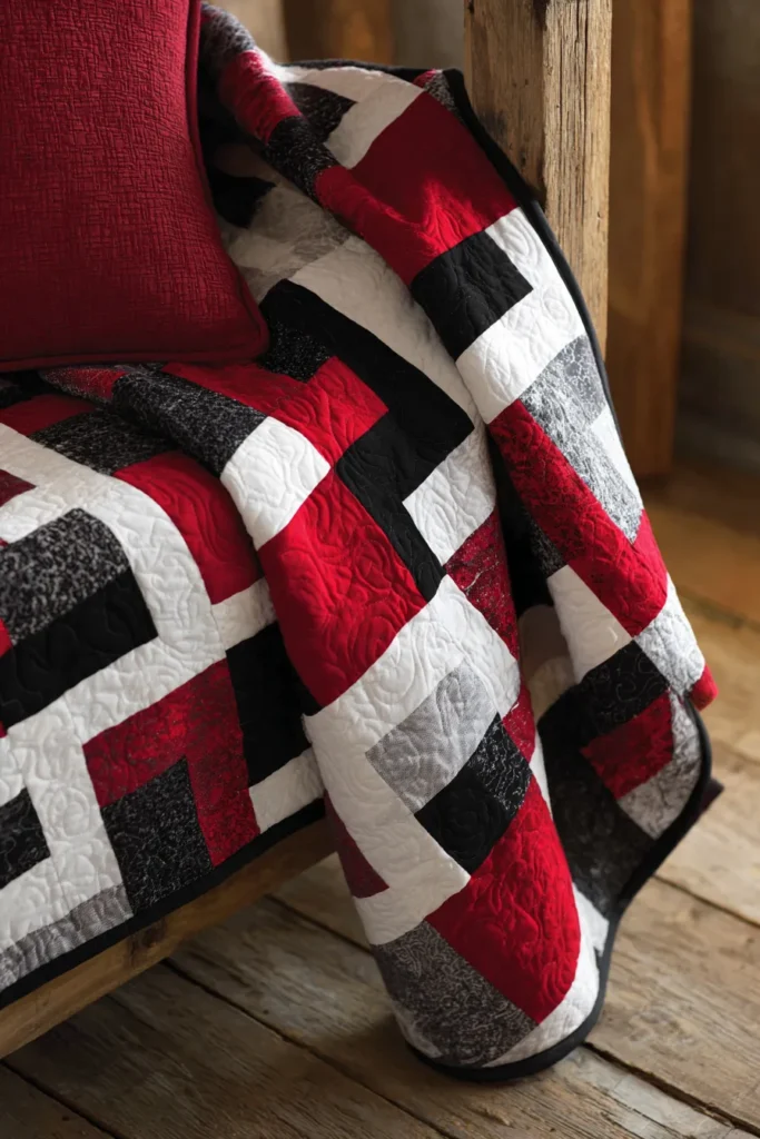Statement Red, Black, and White Quilts for a Modern Sofa Throw
