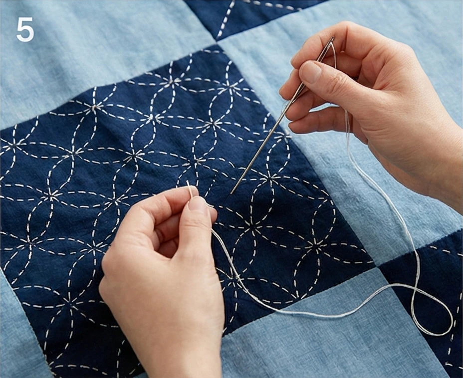 Traditional Sashiko Stitch Bed Covers for Zen Bedrooms