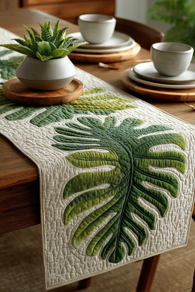 Tropical Palm Leaf Hawaiian Quilt Ideas for Table Runners