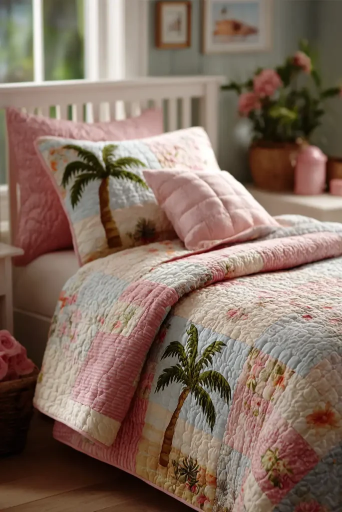 Tropical Palm Quilt Patterns for Comfortable Girls' Bed Covers
