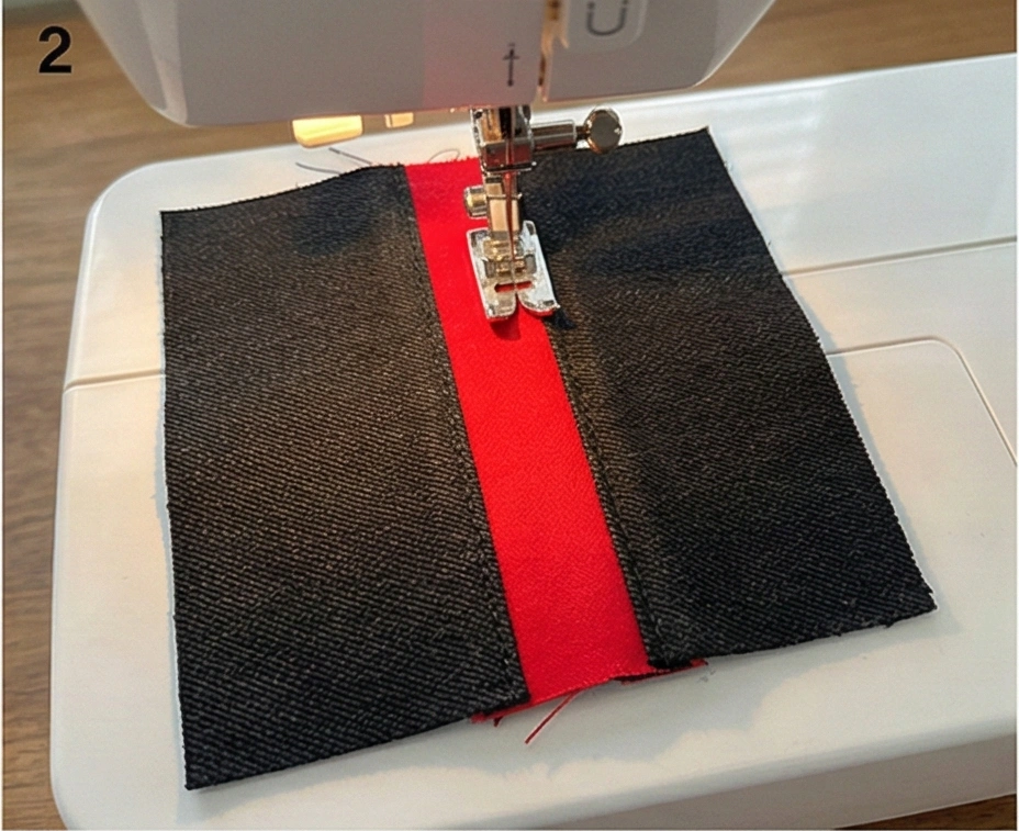 Upcycled Denim and Red Fabric Quilted Coasters