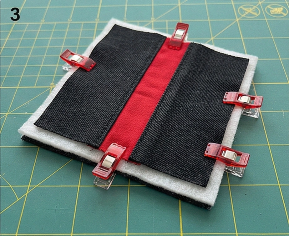 Upcycled Denim and Red Fabric Quilted Coasters