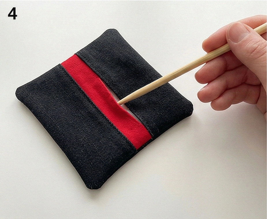 Upcycled Denim and Red Fabric Quilted Coasters