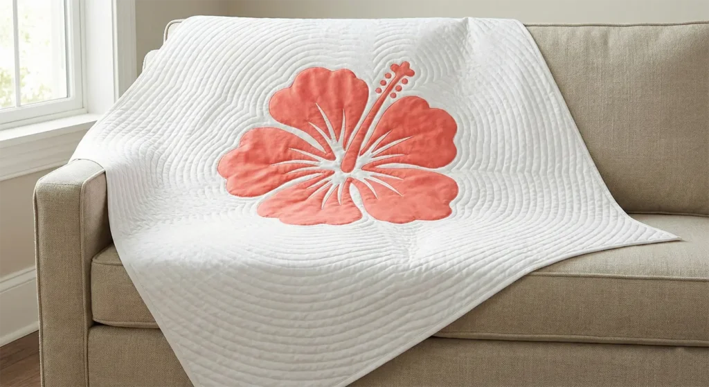 Vibrant Hibiscus Appliqué Quilt Designs for Elegant Sofa Throws