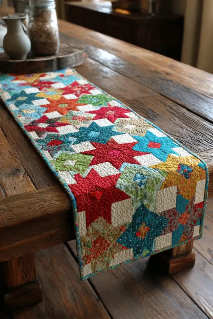 Vibrant Scrappy Star Bed Runners for a Pop of Color