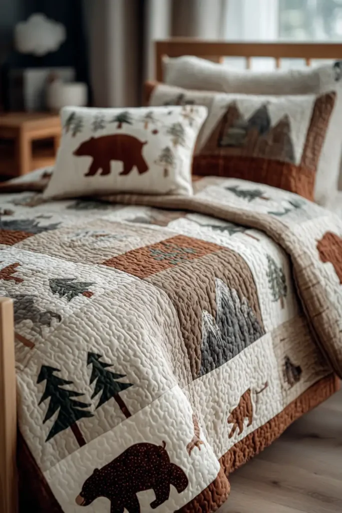 Woodland Bear and Mountain Quilt Themes for Nature Lovers