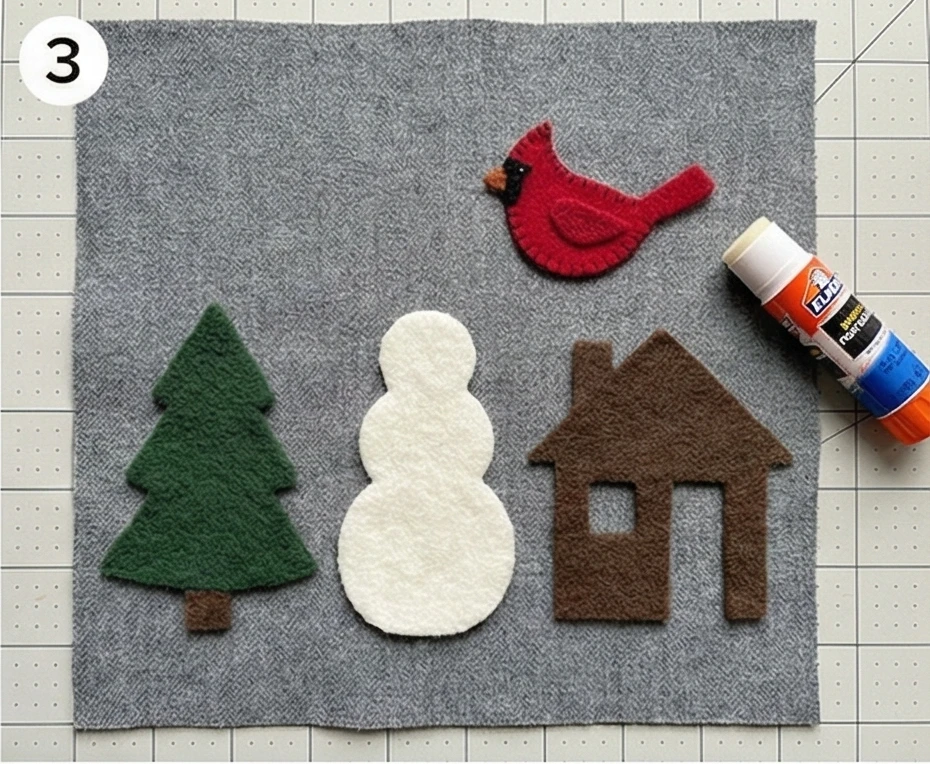 Wool Appliqué Folk Art Quilts with Winter-Inspired Scenes