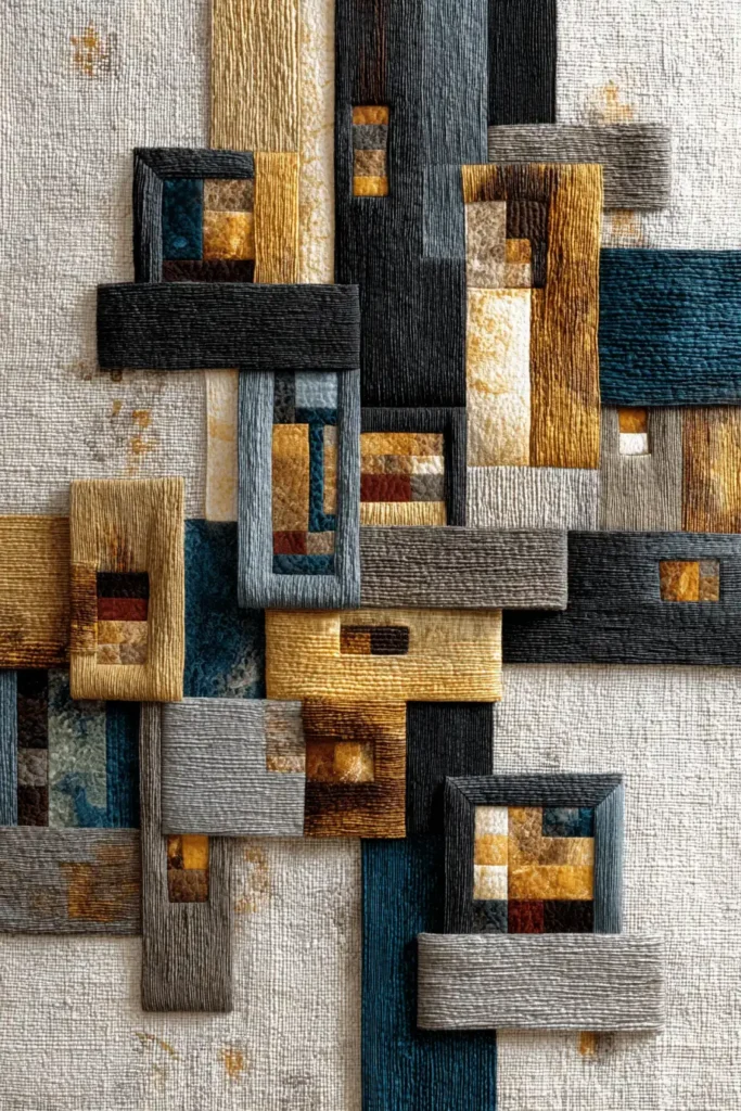 Abstract Log Cabin Quilt Pattern for Artistic Wall Hangings