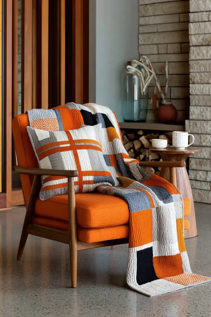 Architectural Graphic Quilt Throws for Stylish Living Rooms