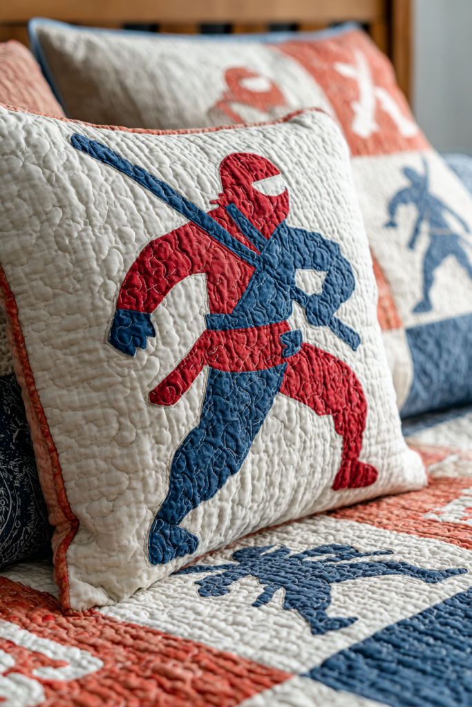 Cool Ninja Warrior Quilt Patterns for Boys' Pillow Accents