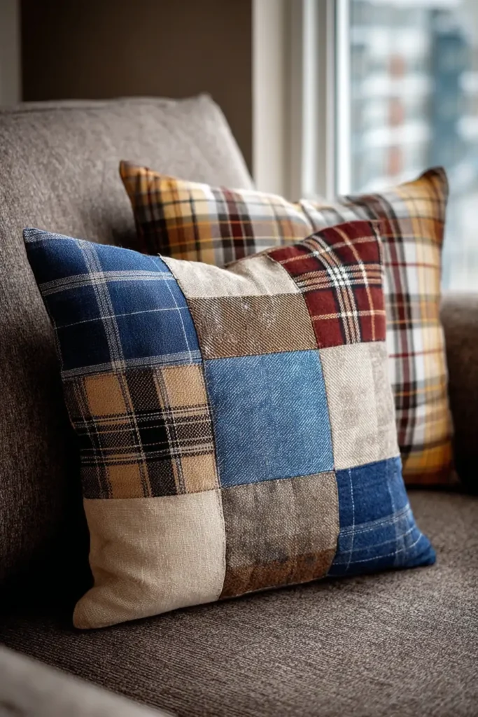 Cozy Plaid Patchwork Pillow Covers for Boys' Reading Nooks