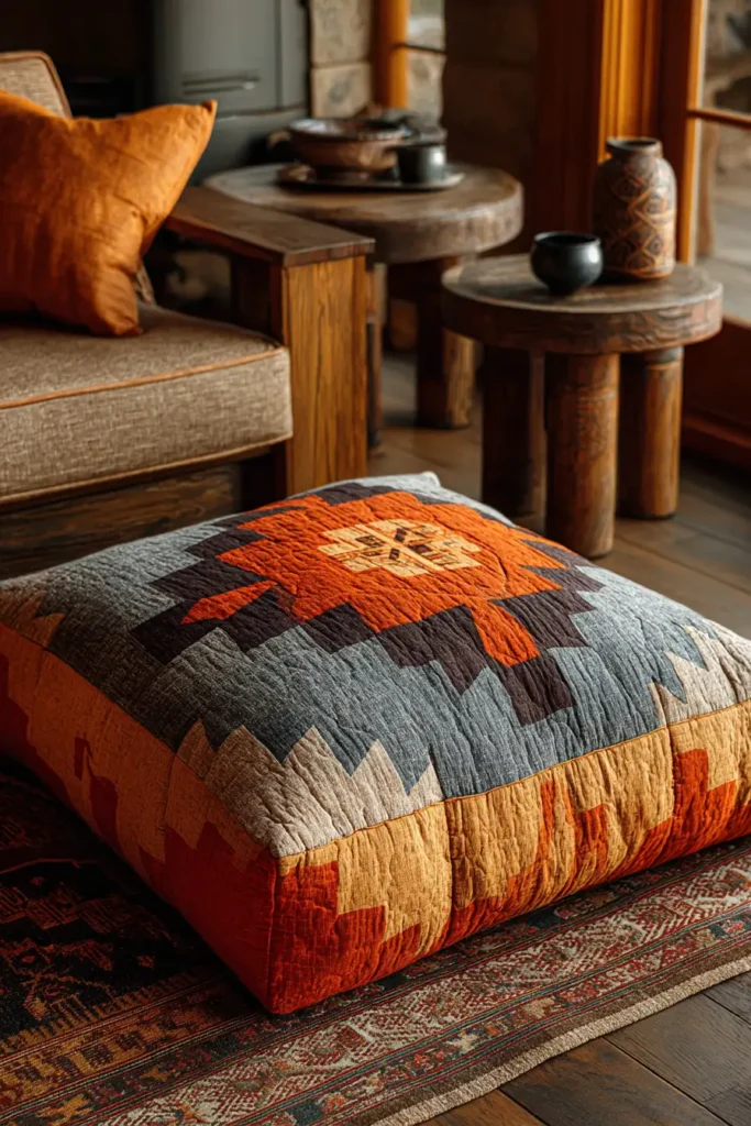 Cozy Quilted Navajo Floor Pillows for Relaxed Open Concept Spaces