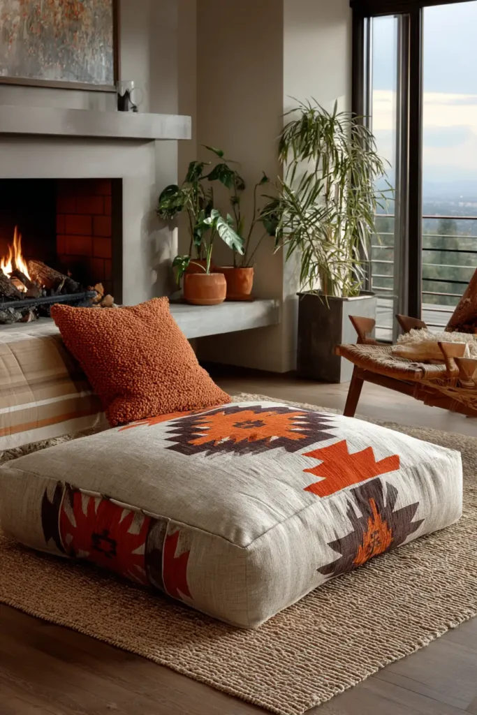 Cozy Quilted Navajo Floor Pillows for Relaxed Open Concept Spaces
