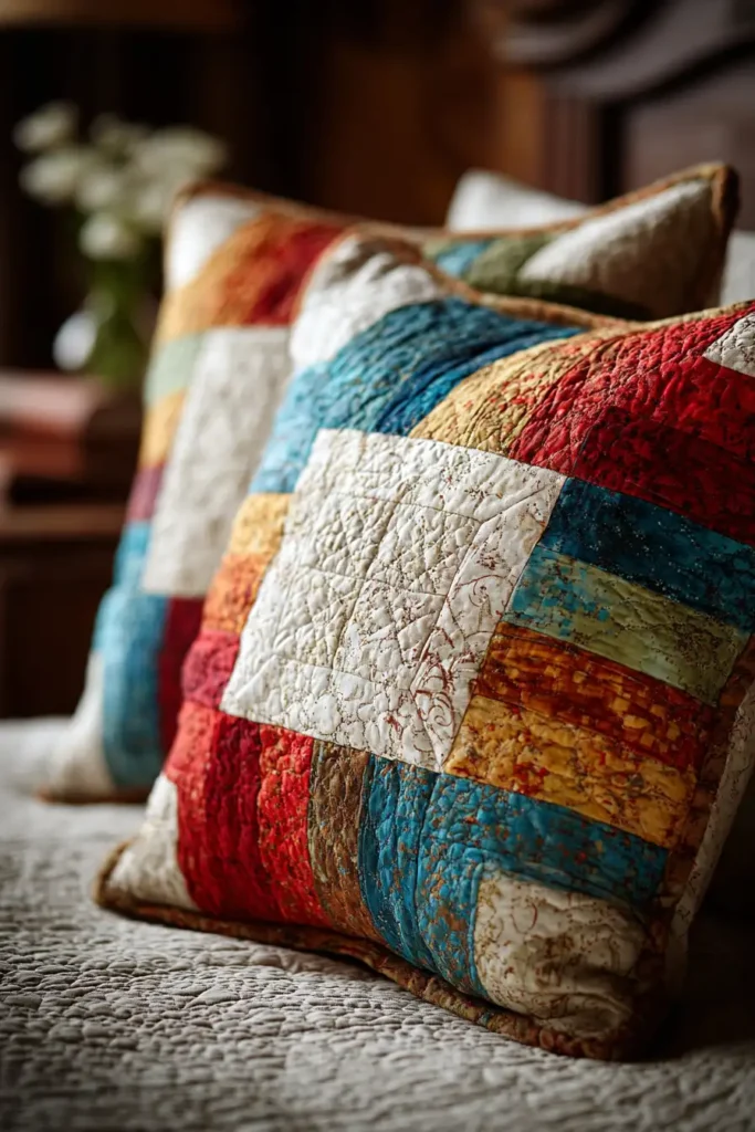 DIY Log Cabin Quilted Pillow Covers for a Cozy Bed