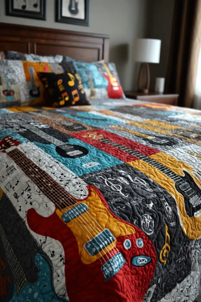 Electric Guitar and Music Note Quilts for Teen Rockstars