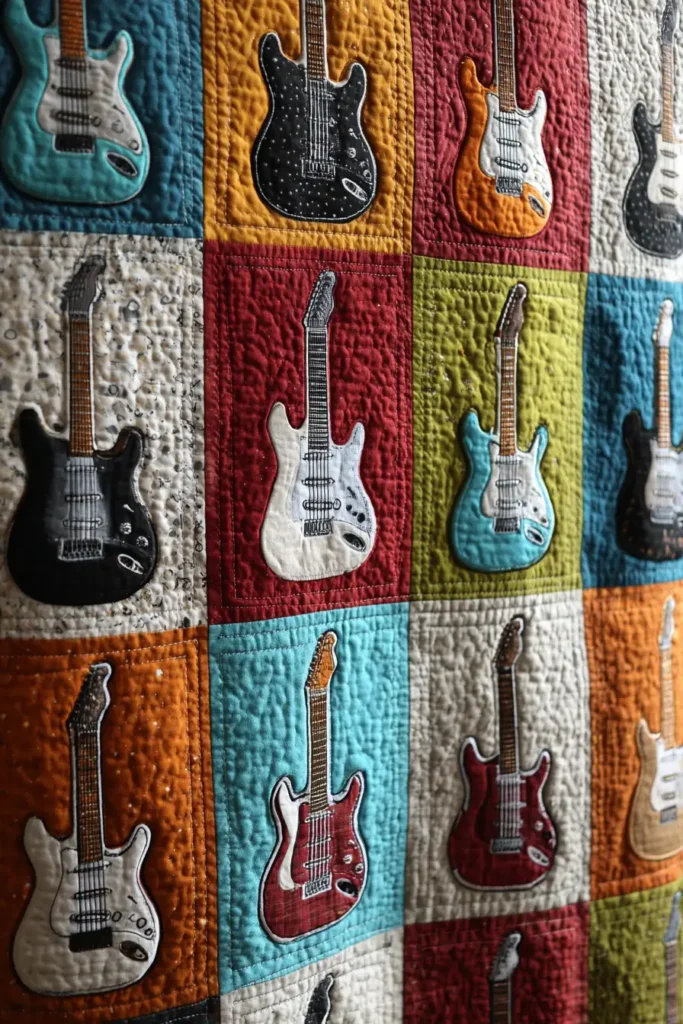 Electric Guitar and Music Note Quilts for Teen Rockstars