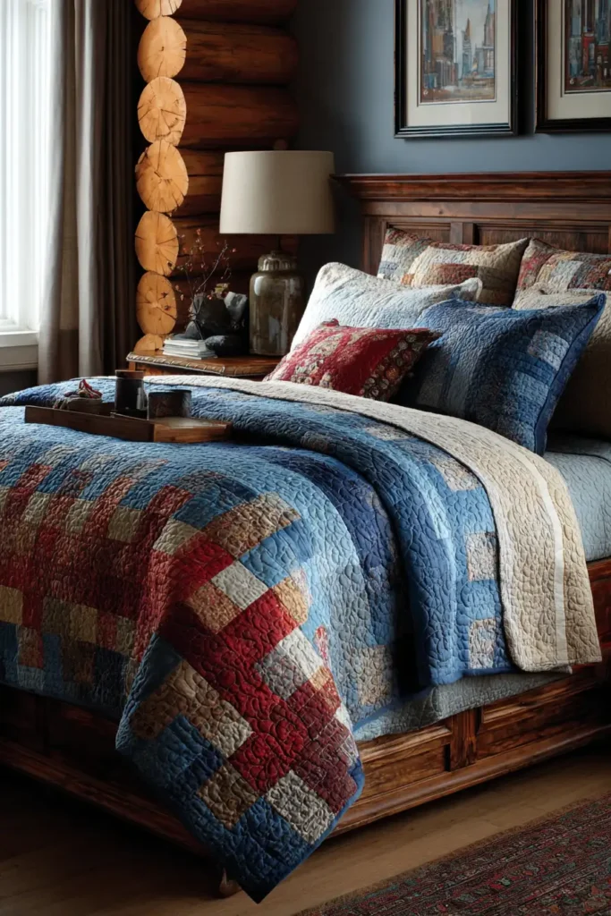 Elegant Log Cabin Bed Covers for a Sophisticated Master Suite