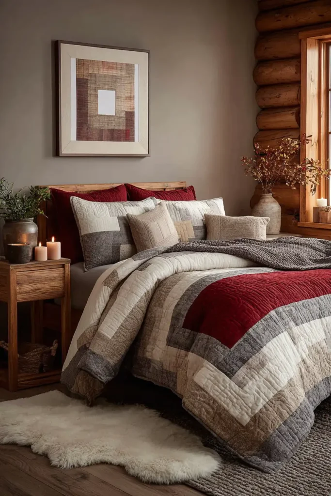 Elegant Log Cabin Bed Covers for a Sophisticated Master Suite