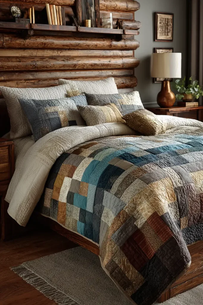 Elegant Log Cabin Bed Covers for a Sophisticated Master Suite