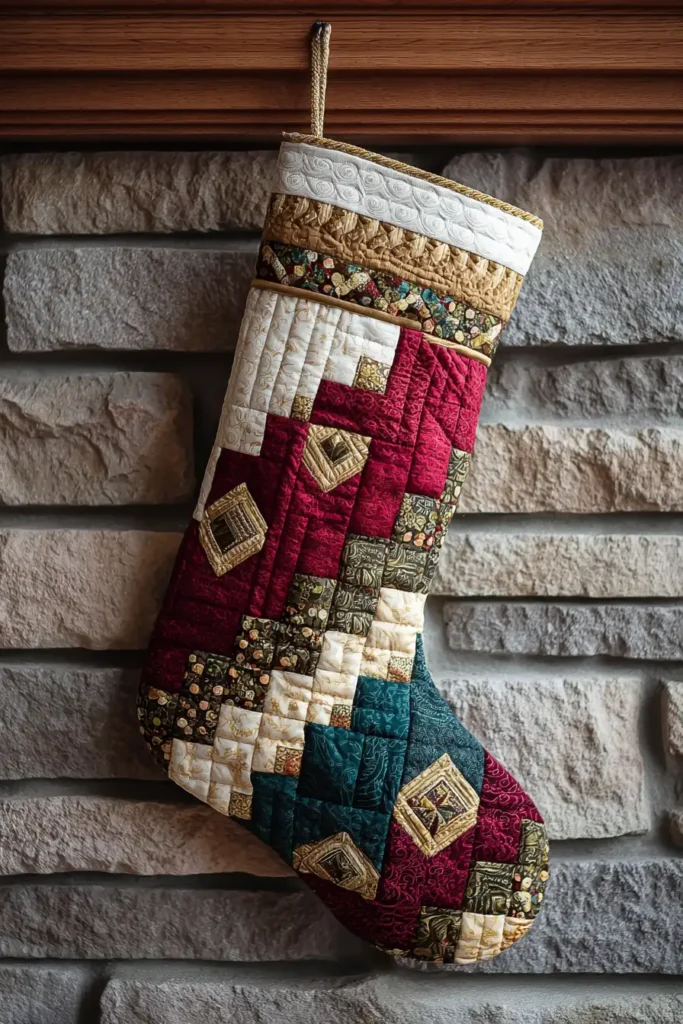 Festive Log Cabin Quilted Christmas Stockings for Holiday Charm