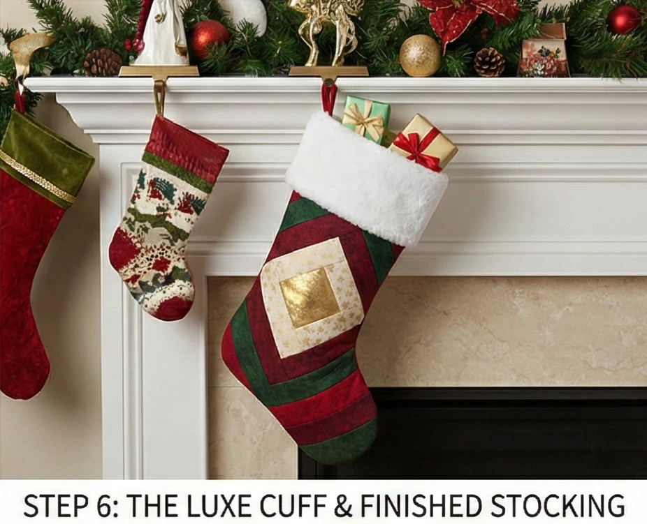 Festive Log Cabin Quilted Christmas Stockings for Holiday Charm