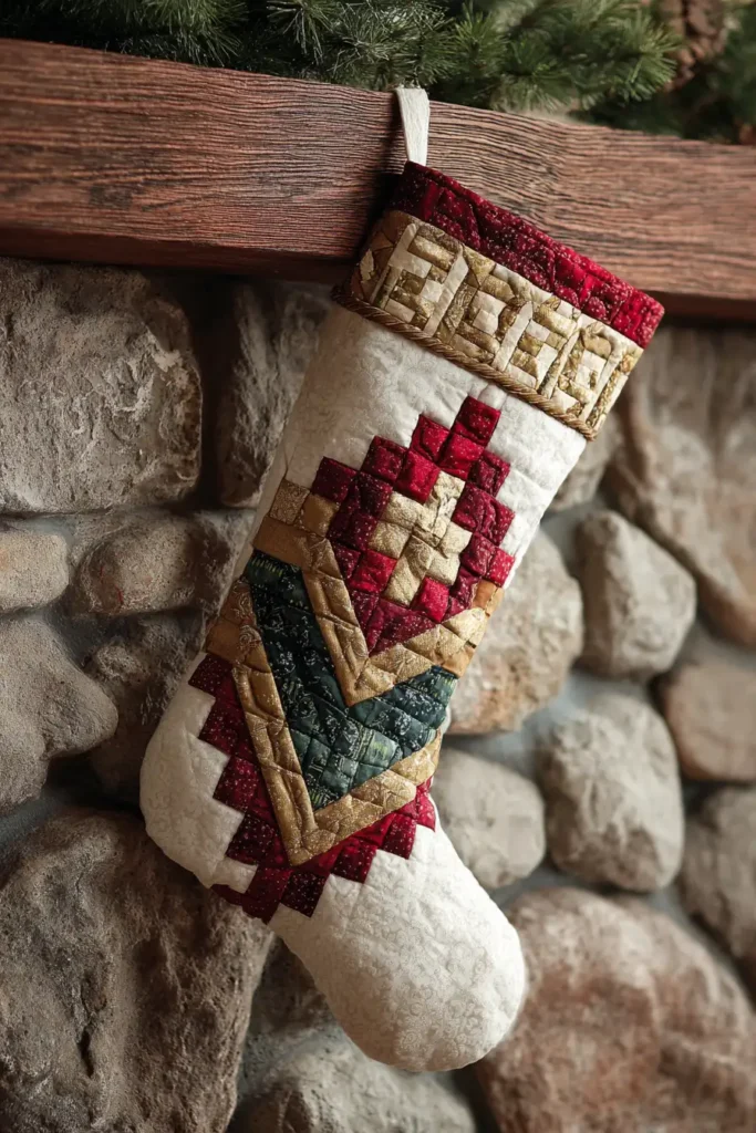 Festive Log Cabin Quilted Christmas Stockings for Holiday Charm