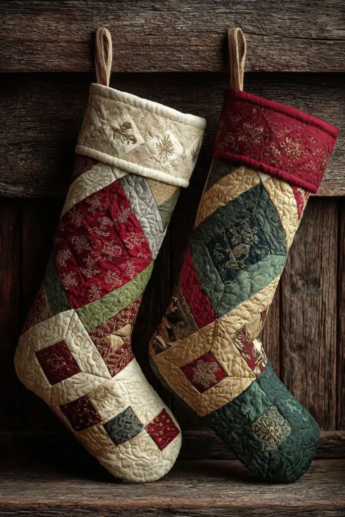 Festive Log Cabin Quilted Christmas Stockings for Holiday Charm