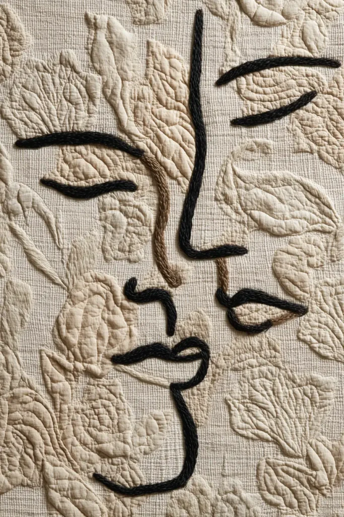 Framed Minimalist Line Art Quilt Designs for Gallery Walls