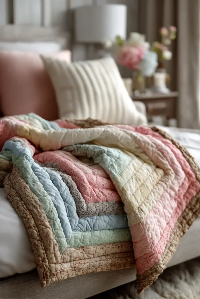 Gentle Pastel Log Cabin Quilts for Serene Nursery Decor