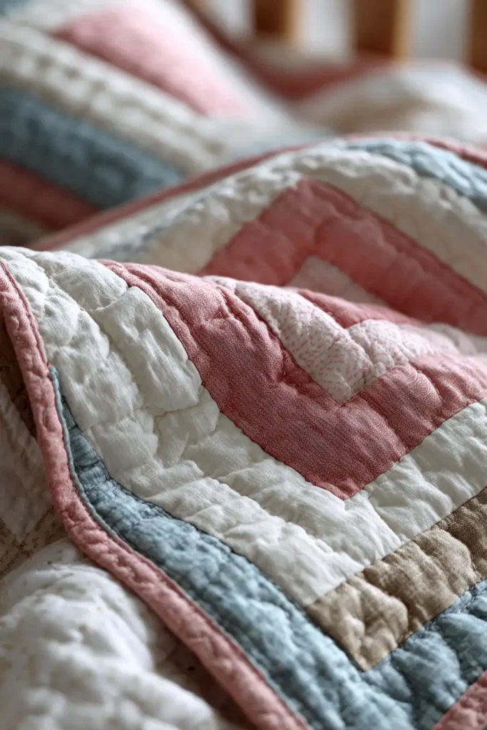 Gentle Pastel Log Cabin Quilts for Serene Nursery Decor