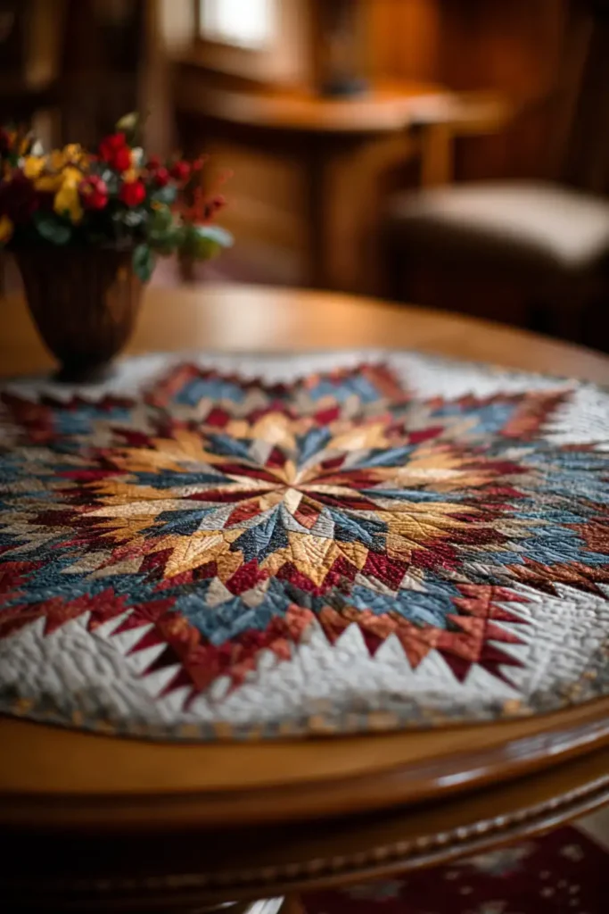 Intricate Lakota Star Quilted Table Toppers for Dining Centerpieces