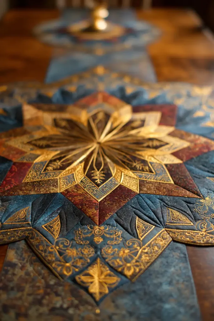 Intricate Lakota Star Quilted Table Toppers for Dining Centerpieces