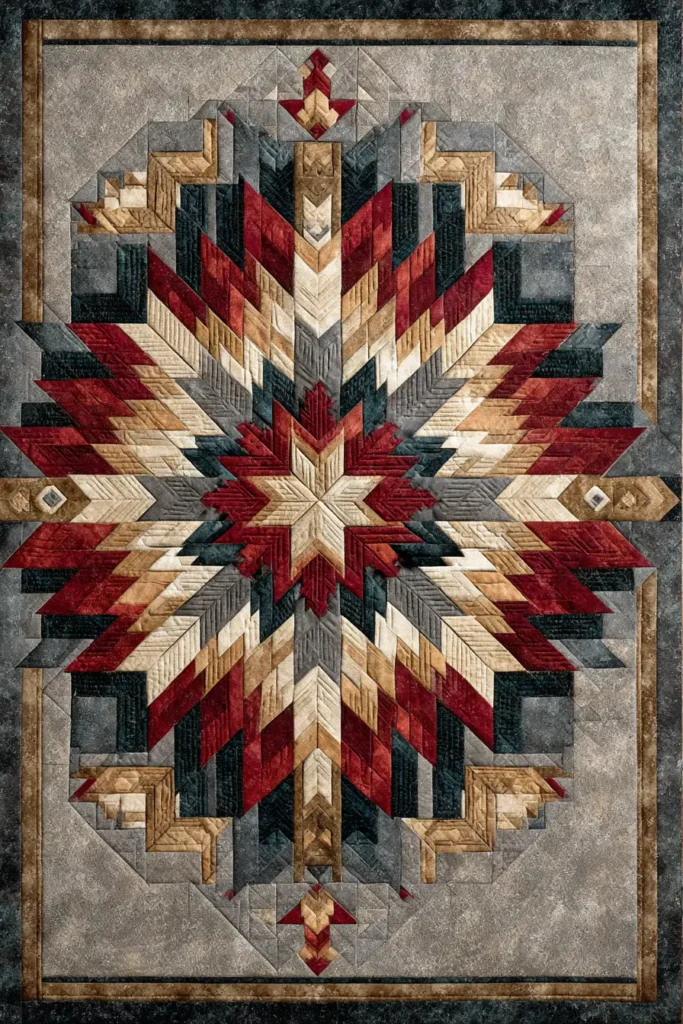Intricate Lakota Star Quilted Table Toppers for Dining Centerpieces