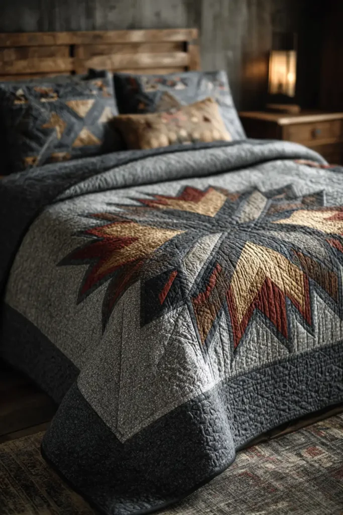 Lakota Star Quilted Headboard Accents for Cultural Bedroom Elegance