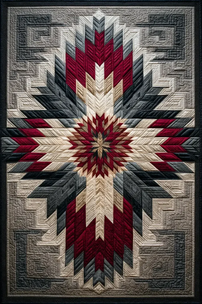 Lakota Star Quilted Headboard Accents for Cultural Bedroom Elegance