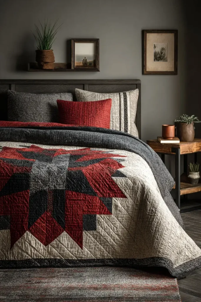 Lakota Star Quilted Headboard Accents for Cultural Bedroom Elegance