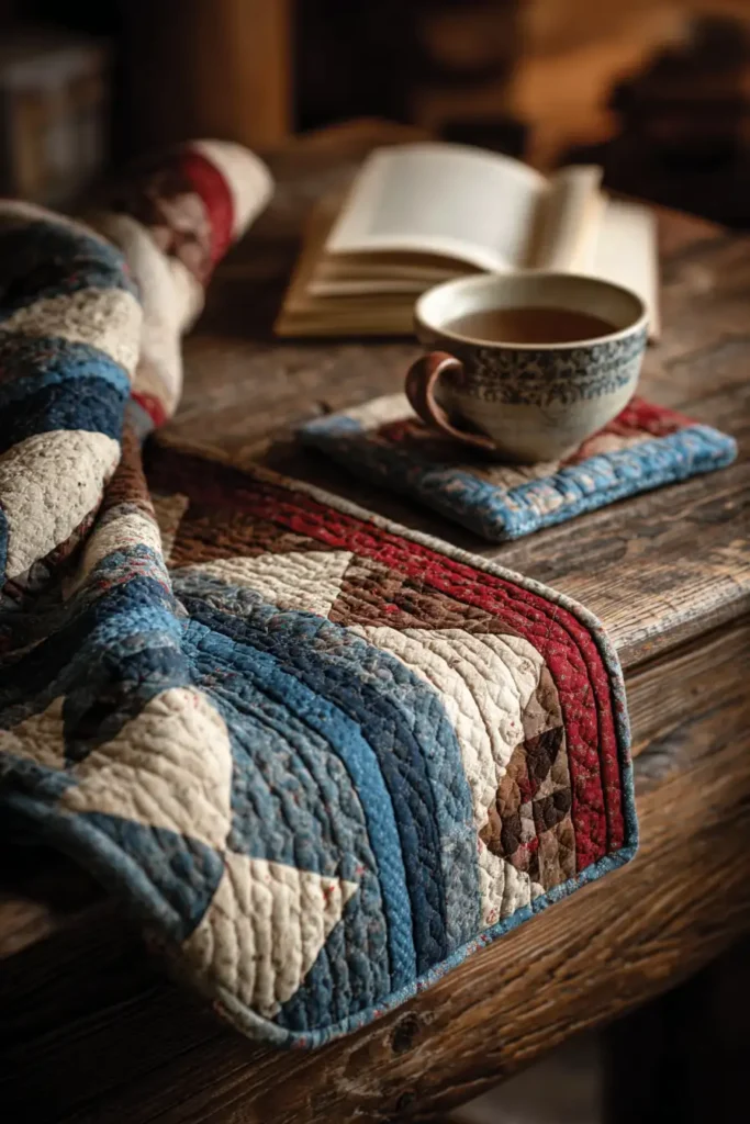 Log Cabin Pattern Tea Cozies and Kitchen Linens for a Cohesive Home