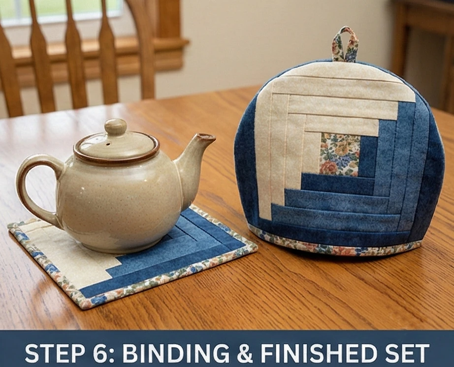 Log Cabin Pattern Tea Cozies and Kitchen Linens for a Cohesive Home