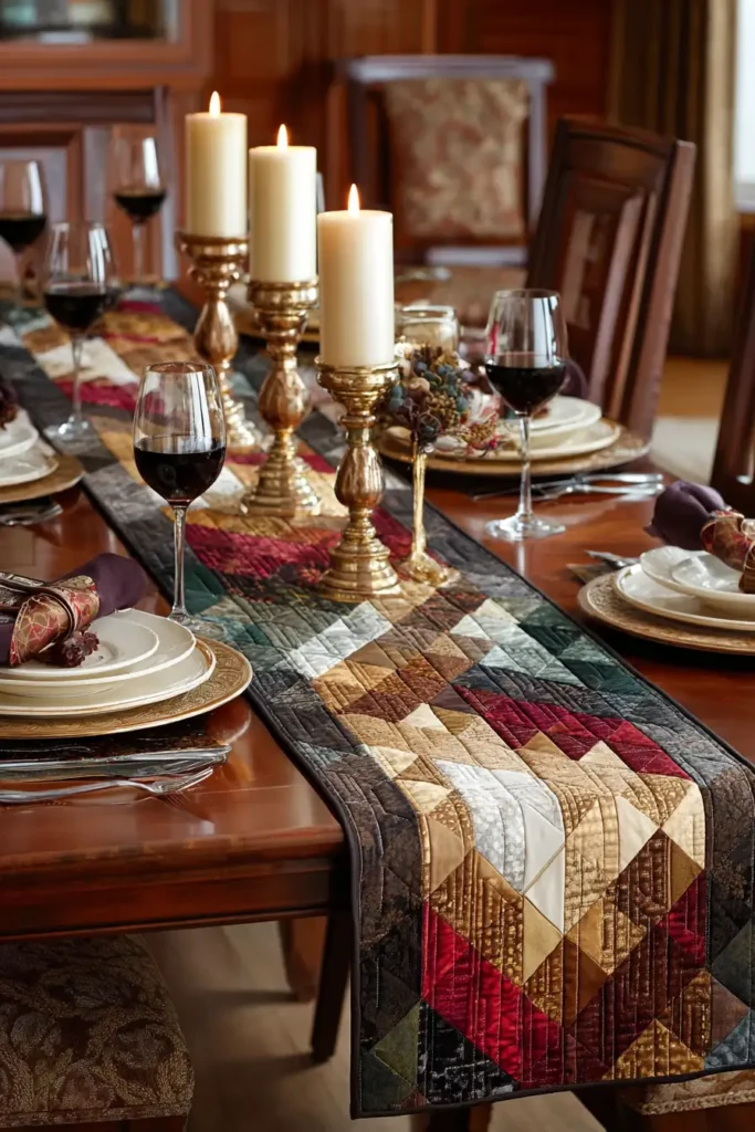 Log Cabin Quilted Table Runners for Elegant Dining Room Decor