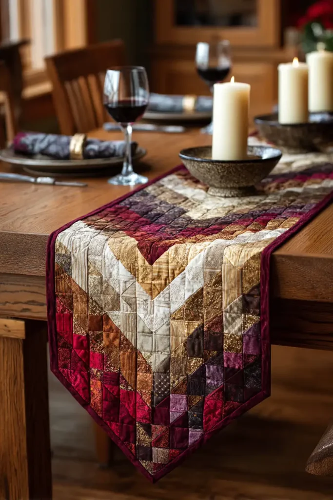Log Cabin Quilted Table Runners for Elegant Dining Room Decor