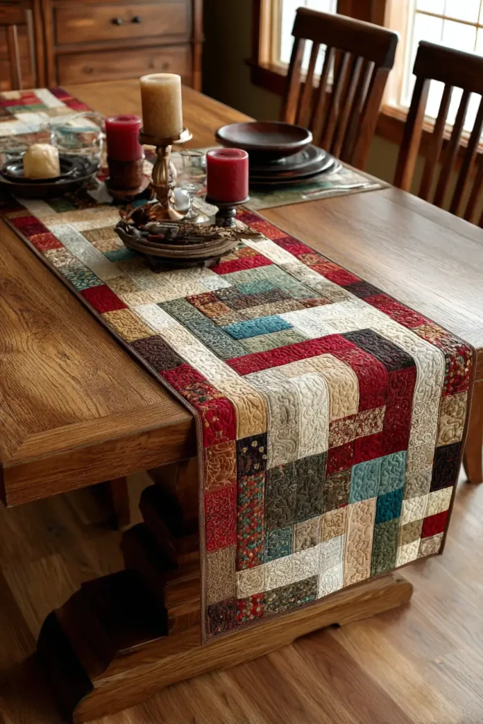 Log Cabin Quilted Table Runners for Elegant Dining Room Decor