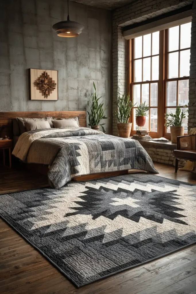 Minimalist Navajo Quilt Designs for Modern Rustic Bedroom Accents