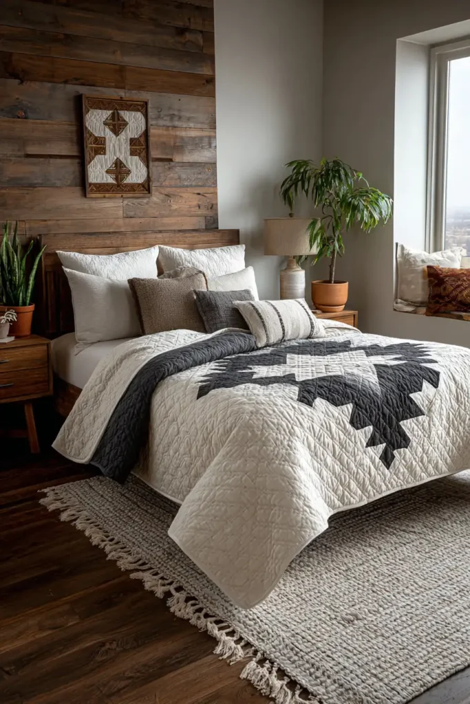 Minimalist Navajo Quilt Designs for Modern Rustic Bedroom Accents