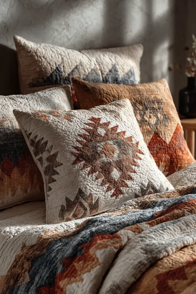 Modern Desert Inspired Navajo Quilt Pillow Covers for Serene Sleep