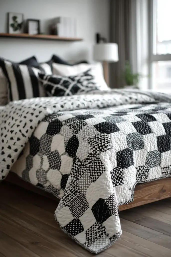 Monochrome Black and White Modern Quilts for Elegant Bedrooms