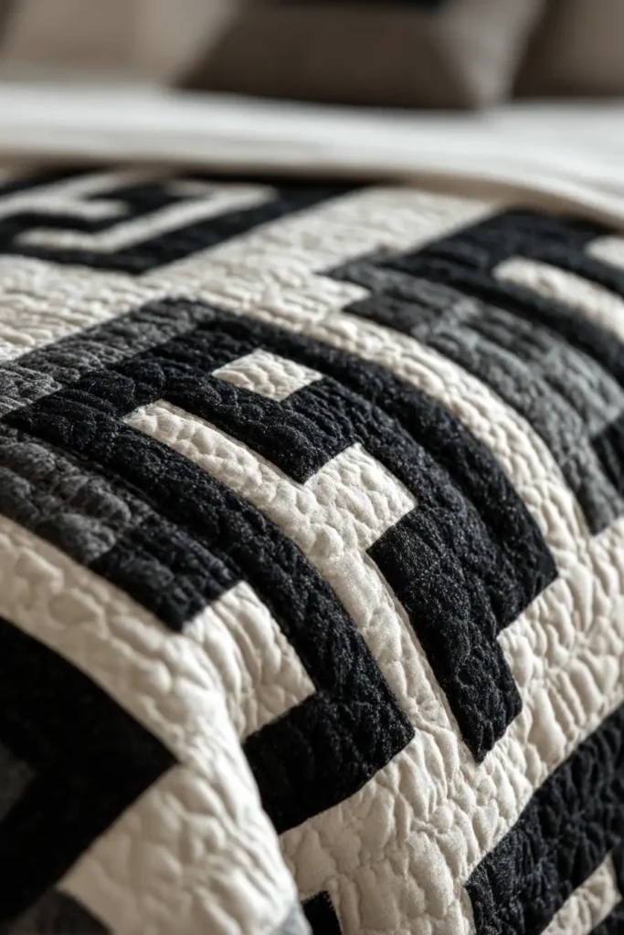 Monochrome Black and White Modern Quilts for Elegant Bedrooms
