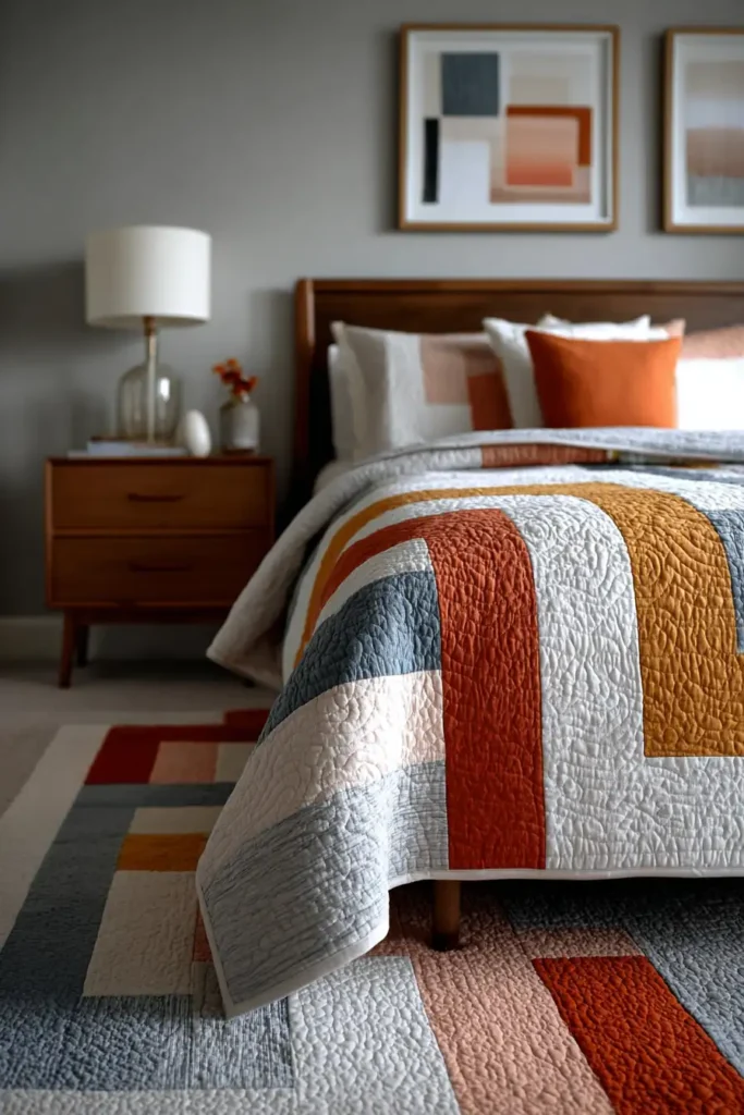 Negative Space Modern Quilt Ideas for Airy Bedrooms